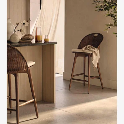 OKA OKA, Panela Rattan Bar Stool - Chestnut, Bar Stools, Metal/Wood