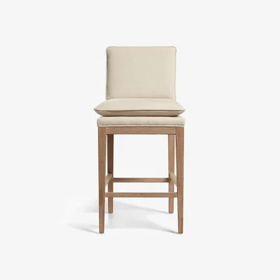 OKA OKA, Vasa Linen Bar Stool - Natural, Bar Stools, Ash Wood/Linen