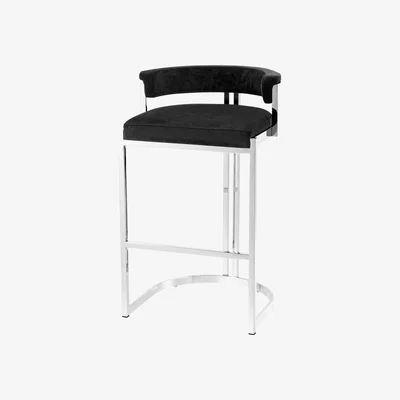 Olivia's Eichholtz Dante Counter Stool Polished Stainless Steel Black Velvet
