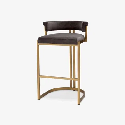 Olivia's Eichholtz Dante Counter Stool in Brush Brass Savona Grey Velvet