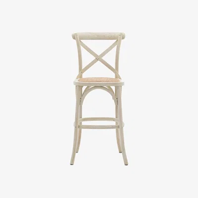 Olivia's Gallery Interiors Set of 2 Café Bar Stools in White & Rattan Weathered Finish