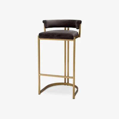 Olivia's Eichholtz Dante Bar Stool in Brushed Brass Finish & Savona Grey Velvet
