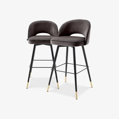 Olivia's Eichholtz Cliff Set of 2 Bar Stool in Savona Grey Velvet
