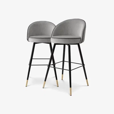 Olivia's Eichholtz Cooper Set of 2 Bar Stool in Roche light grey velvet