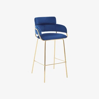 Olivia's Olivia's Tara Bar Chair Low Back And Armrests Blue Velvet Gold Finish