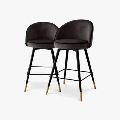 Olivia's Eichholtz Set of 2 Cooper Counter Stools in Roche Dark Grey Velvet