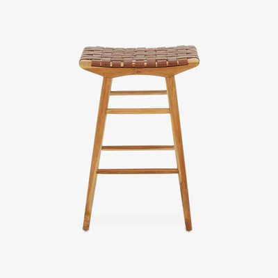Olivia's Olivia's Katherine Bar Stool in Natural Teak & Natural Brown Leather