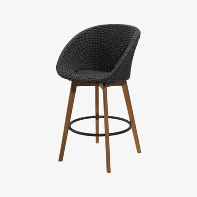 Olivia's Cane-line Peacock With Teak Legs Dark Grey Bar Outdoor Chair