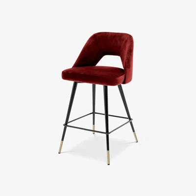 Olivia's Eichholtz Avorio Counter Stool in Roche Bordeaux Red Velvet