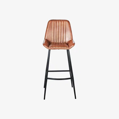 Olivia's Olivia's Lia Vintage Brown Leather and Iron Retro Bar Stool