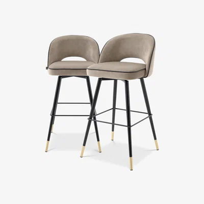 Olivia's Eichholtz Cliff Set of 2 Bar Stools in Savona Greige Velvet