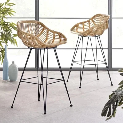 Olivia's Boden Rattan Bar Stool Set of 2 | Outlet