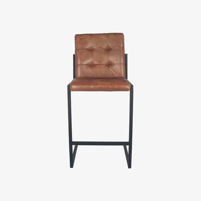 Olivia's Olivia's Celina Vintage Leather and Iron Buttoned Bar Stool in Brown