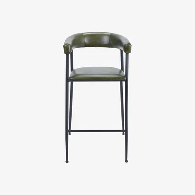 Olivia's Olivia's Fennel Leather and Iron Curved Bar Stool in Sage Green