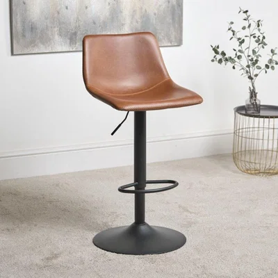 Downtown Oregon Height Adjustable Faux Leather Swivel Bar Stool - Brandy