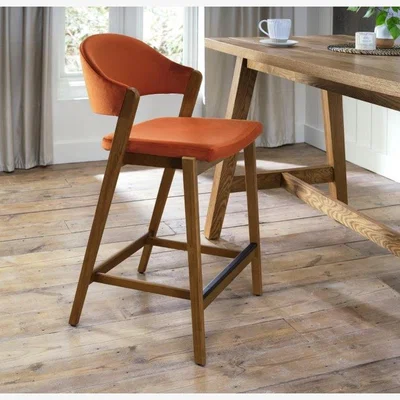 Downtown Brandon Rustic Oak Upholstered Bar Stool - Rust Velvet In Red/Oak