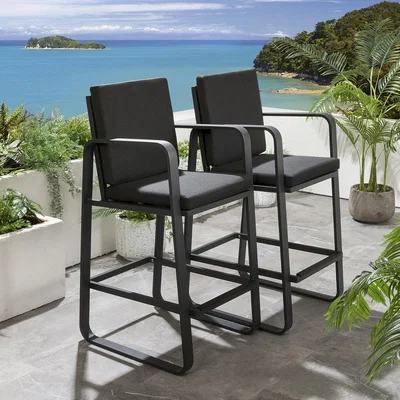 Quatropi Set of 2 Modern Garden Bar Stool - Luxury Grey Outdoor Aluminium Metal