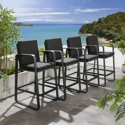 Quatropi Set of 4 Modern Garden Bar Stool - Luxury Grey Outdoor Aluminium Metal