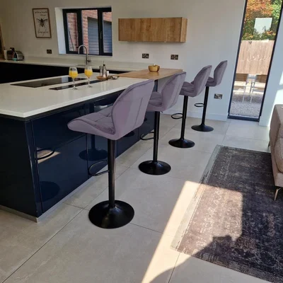 Quatropi Set of 4 Modern Kitchen Bar Stools With Back Adjustable Grey Velvet
