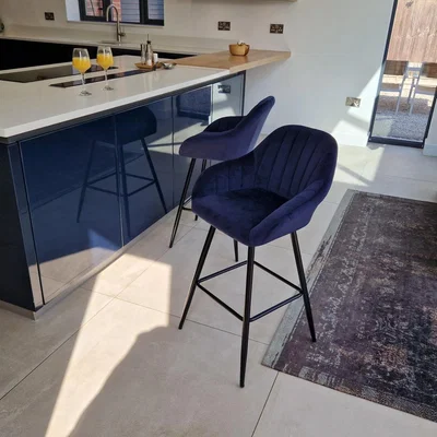 Quatropi Set of 2 Velvet Kitchen Counter Island Bar Stools with Backs Navy Blue
