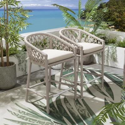 Quatropi Luxury Counter Height Garden Bar Stool - Cream Outdoor Aluminium Metal