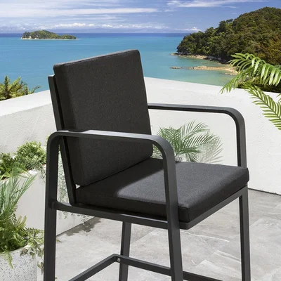 Quatropi Outdoor Modern Garden Bar Stool - Charcoal Grey Aluminium Metal