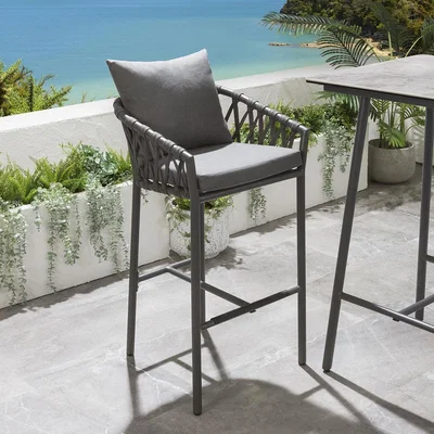 Quatropi Quatropi Outdoor Garden Bar Stool With Back Cushioned Aluminium Grey