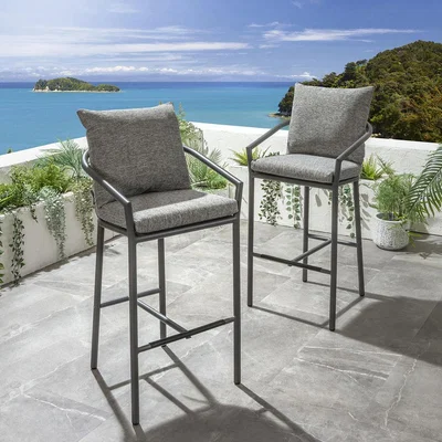 Quatropi 2 Mia Aluminium Outdoor Garden Bar Stools Grey
