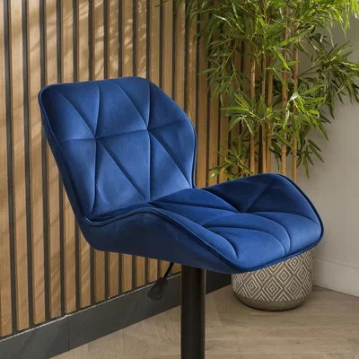 Quatropi Set of 4 Modern Kitchen Bar Stools With Back Adjustable Blue Velvet