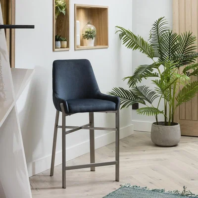 Quatropi Modern Kitchen Counter Bar Stool with Back Metal Legs Blue