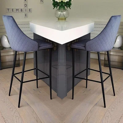 Quatropi 2 x Exdisplay Grey Velvet Kitchen Breakfast Bar Stool / Seat / High Chair