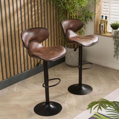 Quatropi Set of 2 Modern Kitchen Bar Stools With Back Adjustable Brown Leather