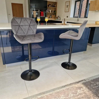 Quatropi Set of 2 Modern Kitchen Bar Stools With Back Adjustable Grey Velvet