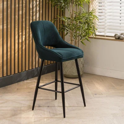 Quatropi Modern Kitchen Breakfast Bar Stool Chair with Back Bottle Green Fabric