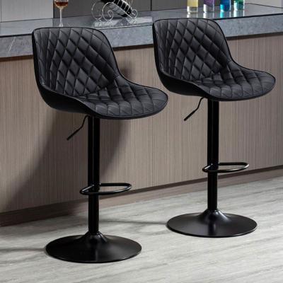 The Range 2x Faux Leather Swivelling Bar Chair Liftable Rhomboic Backchair With Footrest - Black