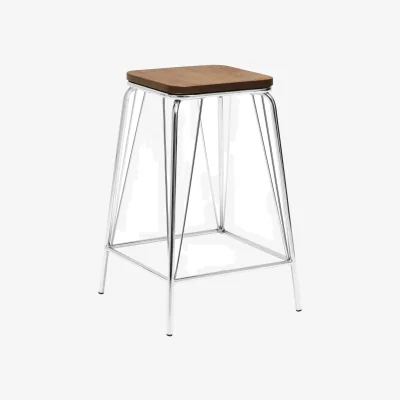 The Range District Chrome Metal And Elm Wood Square Bar Stool - Silver
