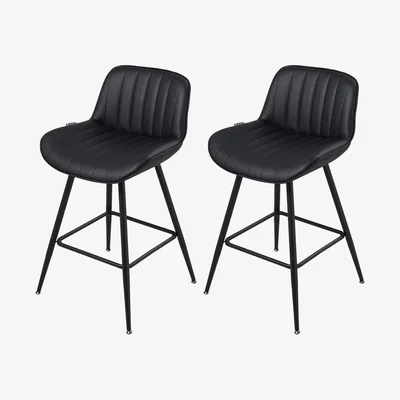 The Range Livingandhome 2PCS PU Leather Upholstered vertical striped Bar Stools - Black