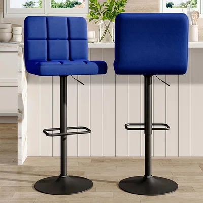 The Range Set of 2 Velvet Bar Stools with Low Backrest - Blue