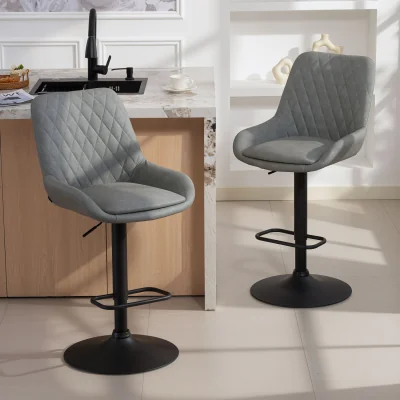 The Range Set of 2 Adjustable Bar Stools, Swivel Kitchen Stool - Light Grey