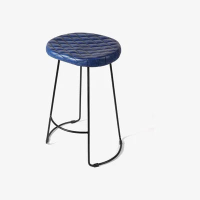 The Range Blue Leather Top Bar Stool with Black Metal Frame - Blue