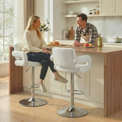 The Range HOMCOM Bar Stools Adjustable Swivel with Armrest Set of 2 - White