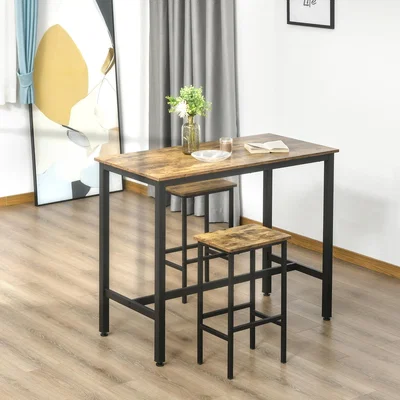 The Range Industrial Bar Stools, Set of 2 Kitchen Bar Chairs with Footrest - Rustic Brown