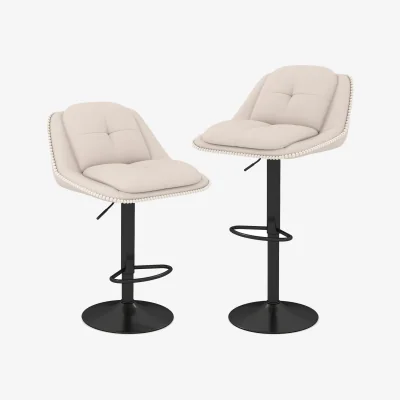 The Range Set of 2 Adjustable Chenille Upholstered Barstools - White