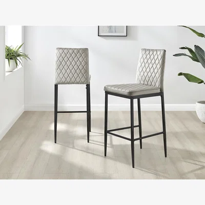 The Range 2x Modern Milan Velvet Bar Stools with Black Legs - Cappuccino Beige