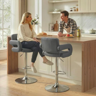 The Range HOMCOM Bar Stools Adjustable Swivel with Armrest Set of 2 - Grey