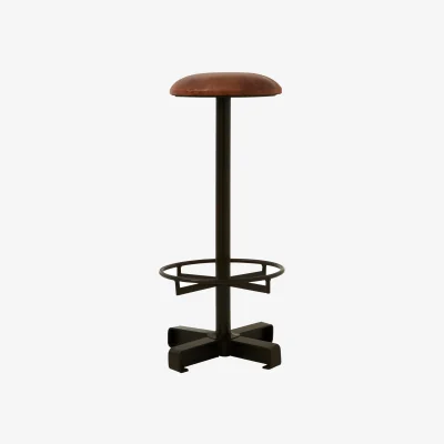The Range Buffalo Brown Leather Round Seat Bar Stool - Brown