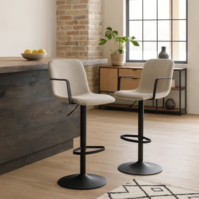 The Range Bamako Adjustable Swivel Bar Stools Chenille Set of 2 - Beige