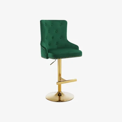 The Range 1 x Velvet Bar Stool With Lion Knocker - Green