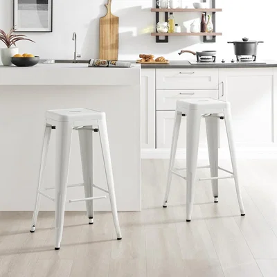 The Range 2 x Colton Tolix Style Industrial Metal Stackable Kitchen Bar Stools - White