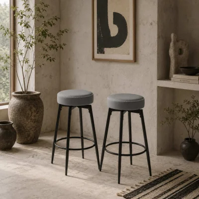 The Range Relura Faux Leather Grey and Black Bar Stools Set of 2 with Footrests